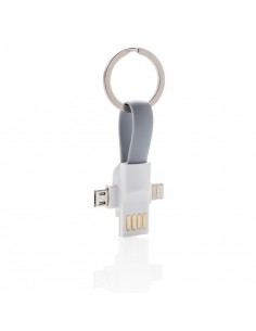 Brelok do kluczy, kabel z 3 różnymi złączami: micro USB, typu C i dwustronne złącze dla urządzeń iOS oraz Android