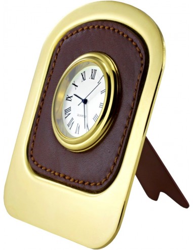 Metalowy zegar na biurko z dodatkiem skóry