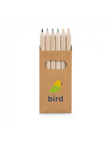BIRD. Piórnik z 6 kolorowymi kredkami