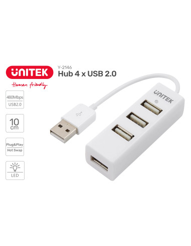 Unitek Y-2146 hub 4x USB 2.0 mini - biały