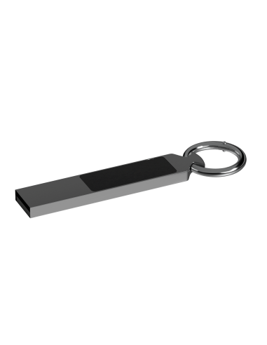 Metalowa pamięć USB z personalizowanym logo LED i kółkiem na klucze.