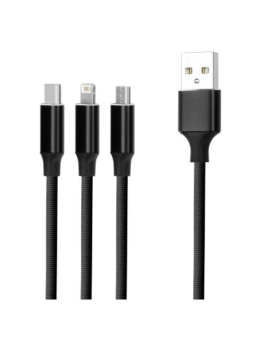 Forever kabel 3w1 USB - Lightning + USB-C + microUSB 1,2 m 2A czarny