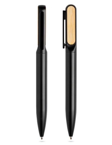 Metalowy długopis z bambusowym detalem