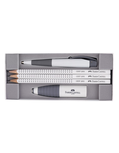 Zestaw Faber Castell  White Edition (3 ołówki+długopis Conic+temperówka)